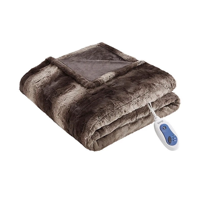 Beautyrest Brown Faux Fur Oversized Heated Throw