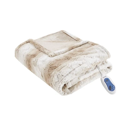 Beautyrest Sand Faux Fur Oversized Heated Throw