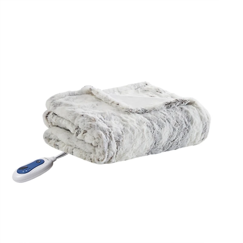 Beautyrest Marble Faux Fur Oversized Heated Throw