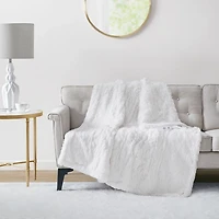 Serta White Shaggy Faux Fur Heated Throw