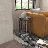 Black Stone and Metal Geometric Accent Table