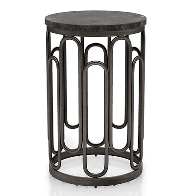 Black Stone and Metal Geometric Accent Table