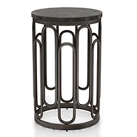 Black Stone and Metal Geometric Accent Table