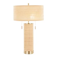 Natural Rattan and Gold Metal Table Lamp
