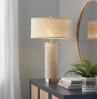 Natural Rattan and Gold Metal Table Lamp