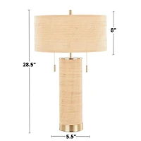 Natural Rattan and Gold Metal Table Lamp