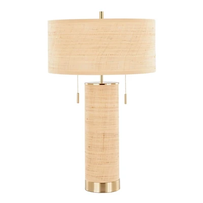 Natural Rattan and Gold Metal Table Lamp