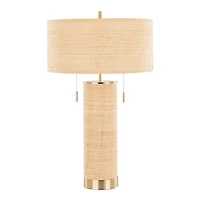 Natural Rattan and Gold Metal Table Lamp