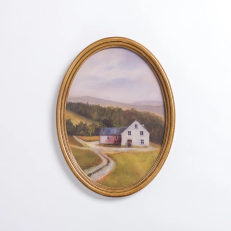 Barn Landscape Oval Framed Art Print