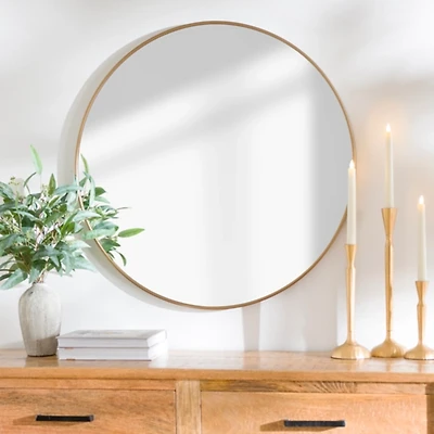 Antique Brass Nouveau Linear Round Mirror