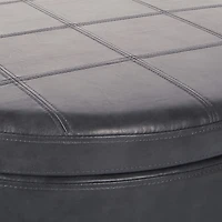 Pewter Leather Antique Nailhead Storage Ottoman