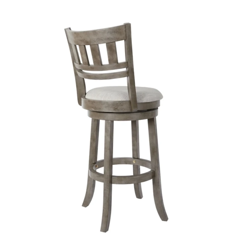 Gray Slatted Back Upholstered Swivel Bar Stool