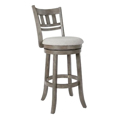 Gray Slatted Back Upholstered Swivel Bar Stool