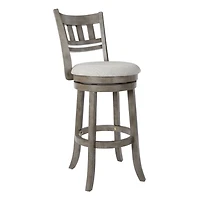 Gray Slatted Back Upholstered Swivel Bar Stool