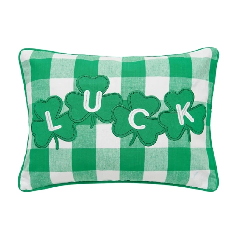 Green Luck Clovers Plaid Pillow