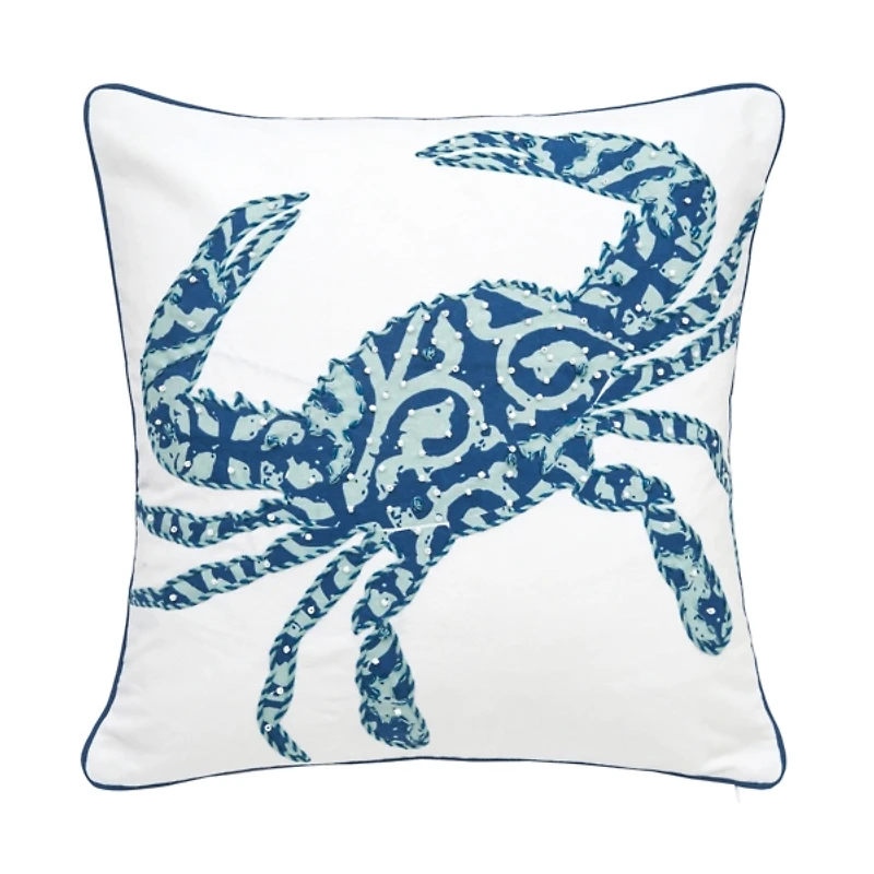 Blue Crab Embellished Pillow