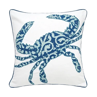 Blue Crab Embellished Pillow