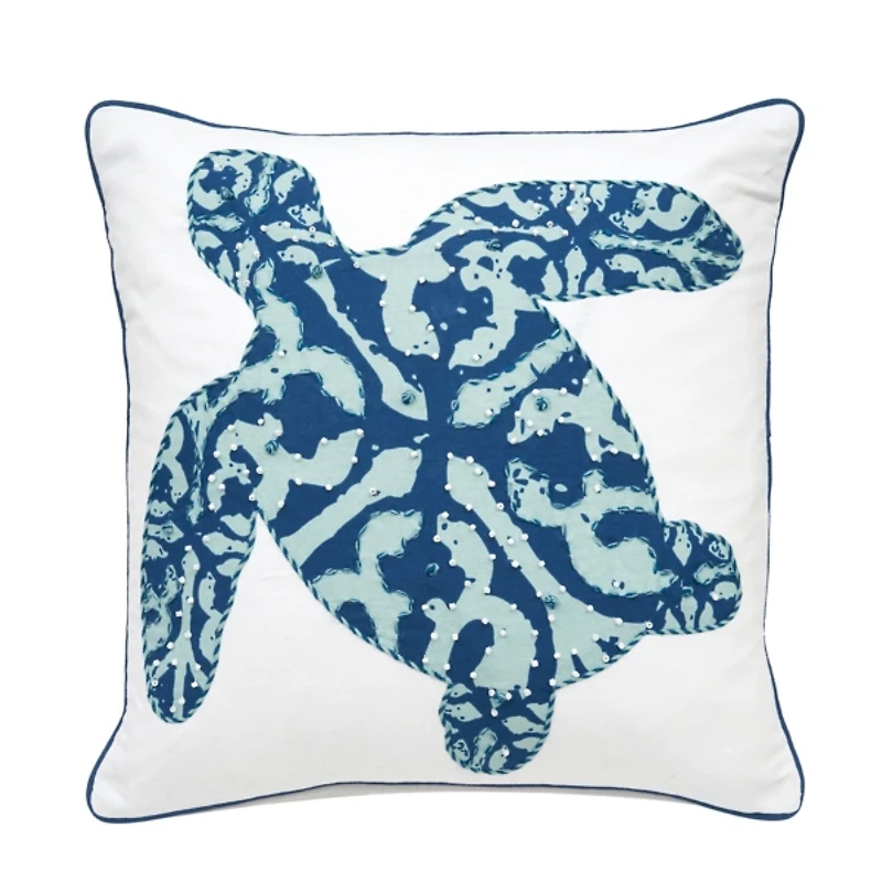 Blue Turtle Embellished Pillow