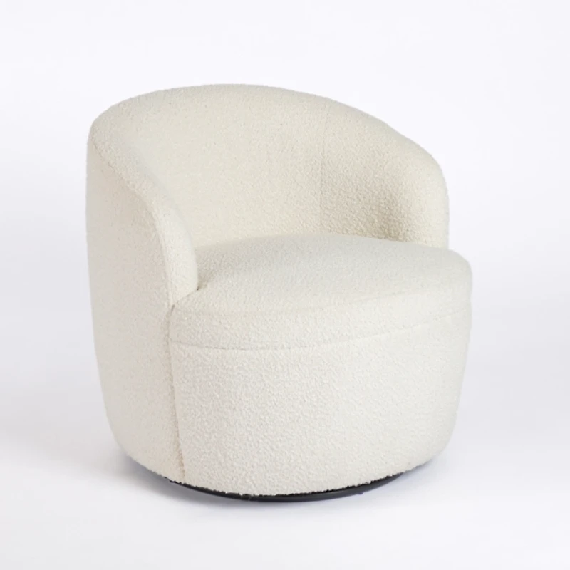 Small Round Cream Boucle Swivel Accent Chair