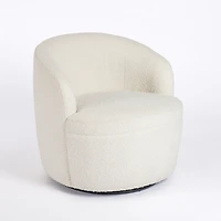 Small Round Cream Boucle Swivel Accent Chair