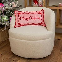 Small Round Cream Boucle Swivel Accent Chair