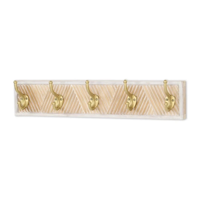 Gold Hooks Wood Wall Coat Rack