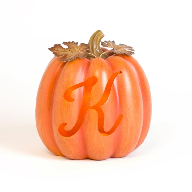 Pre-Lit Monogram K Pumpkin Statue