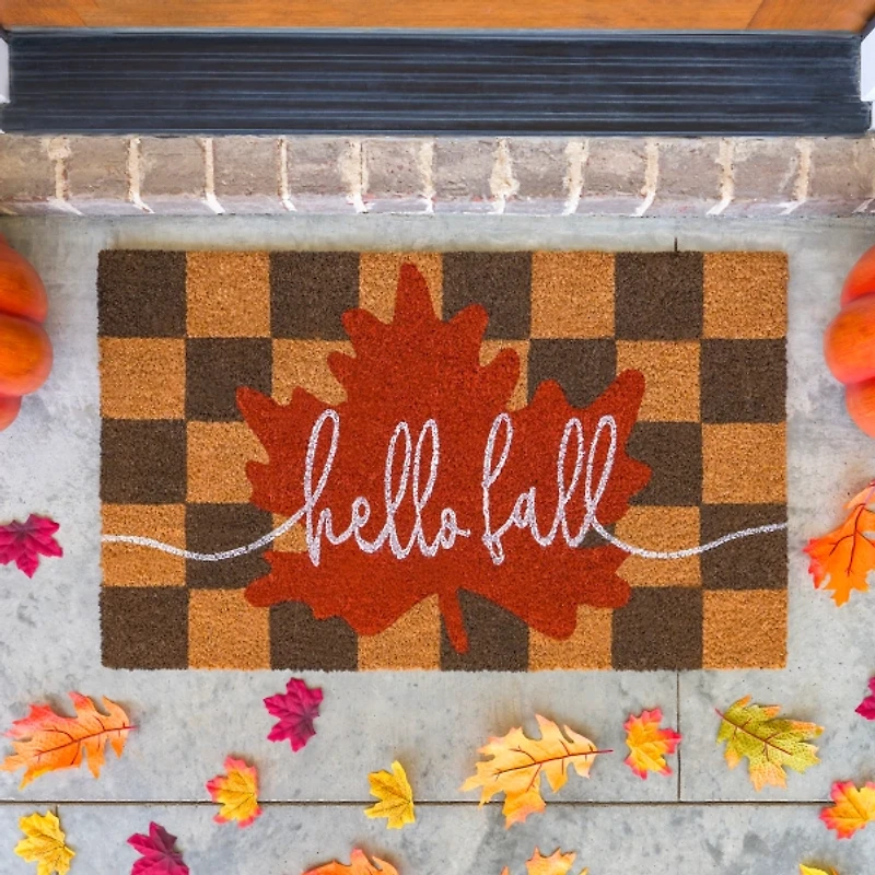 Hello Fall Checkered Doormat