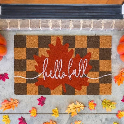 Hello Fall Checkered Doormat