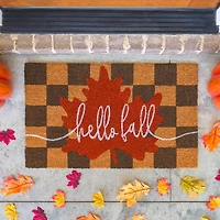 Hello Fall Checkered Doormat