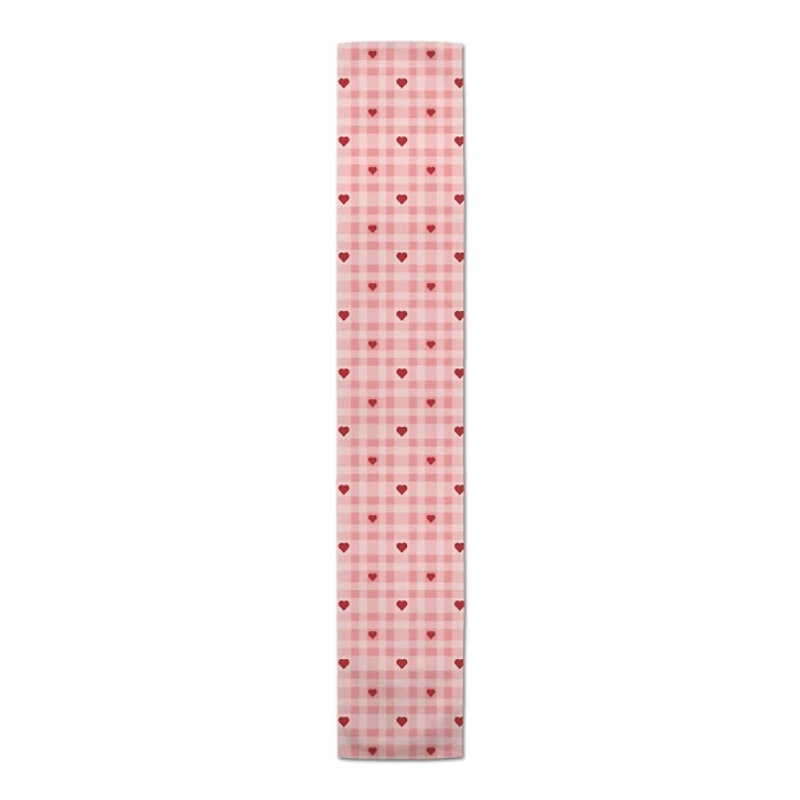 Pink Plaid Hearts Table Runner, 90 in.