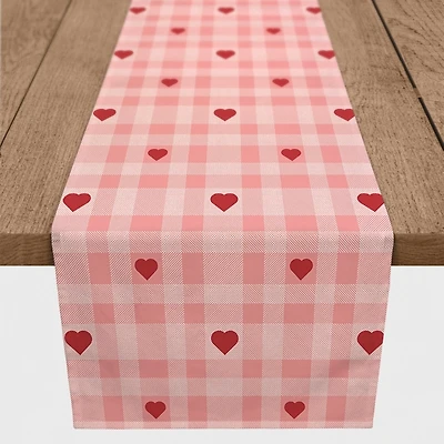 Pink Plaid Hearts Table Runner, 90 in.