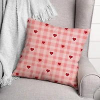 Pink Plaid Hearts Throw Pillow