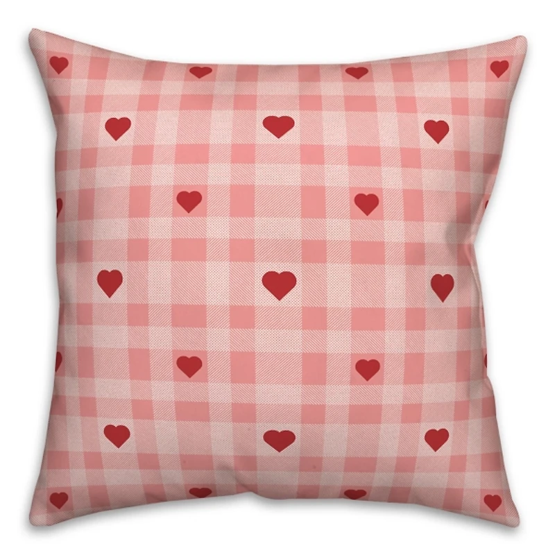 Pink Plaid Hearts Throw Pillow