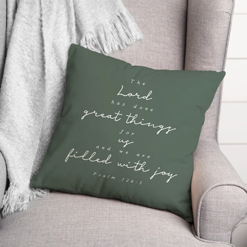 Green Psalm 126:3 Indoor/Outdoor Pillow