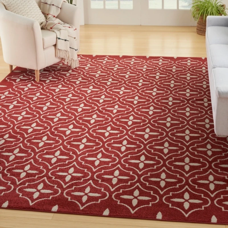 Brick & Ivory Quatrefoil Indoor/Outdoor Rug, 8x10