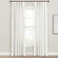 White and Tan Scalloped Curtain Panel Set, 84 in.