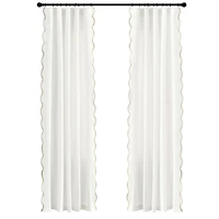 White and Tan Scalloped Curtain Panel Set, 84 in.