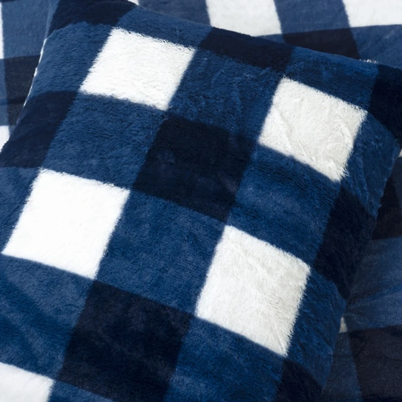 Navy Plaid Faux Fur 3-pc. King Comforter Set