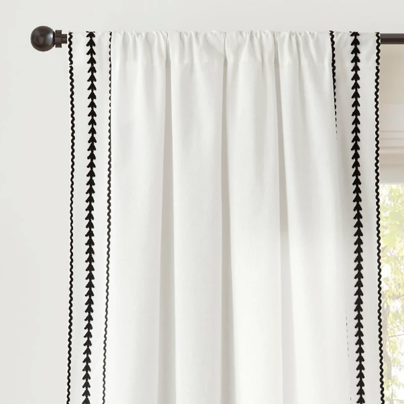 White Embroidered Ric Rac Curtain Panel, 84 in.