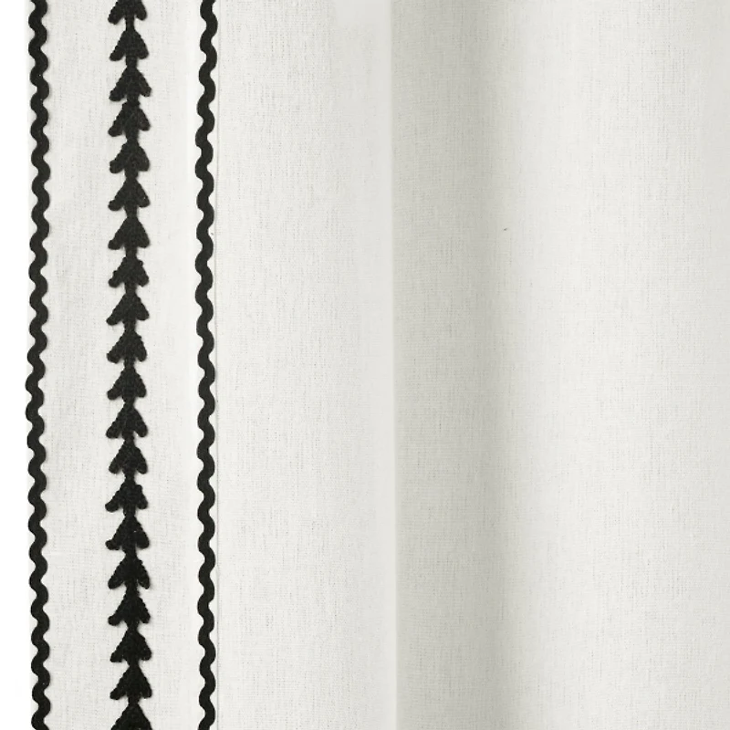 White Embroidered Ric Rac Curtain Panel, 84 in.