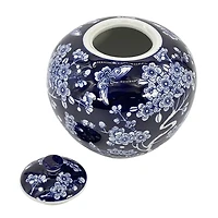 Dark Blue Floral Chinoiserie Jar, 8 in.