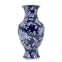 Dark Blue Floral Chinoiserie Vase