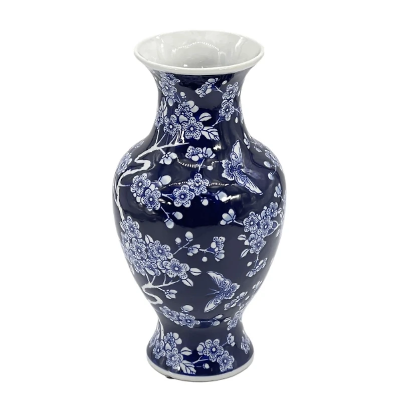 Dark Blue Floral Chinoiserie Vase