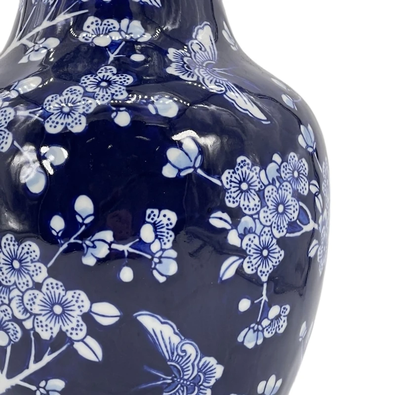 Dark Blue Floral Chinoiserie Vase