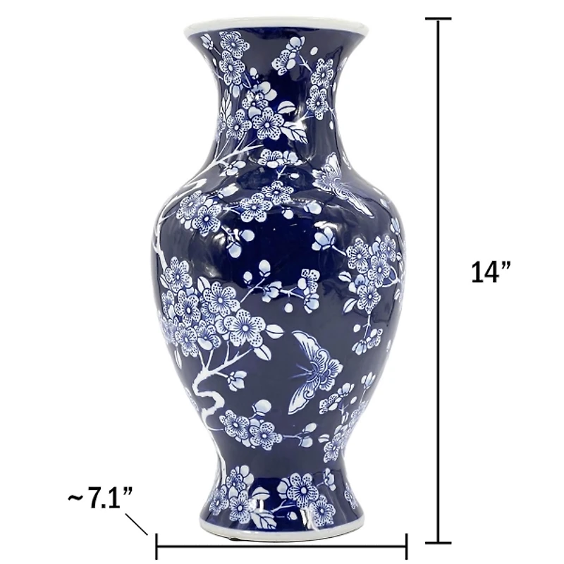 Dark Blue Floral Chinoiserie Vase
