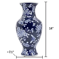 Dark Blue Floral Chinoiserie Vase