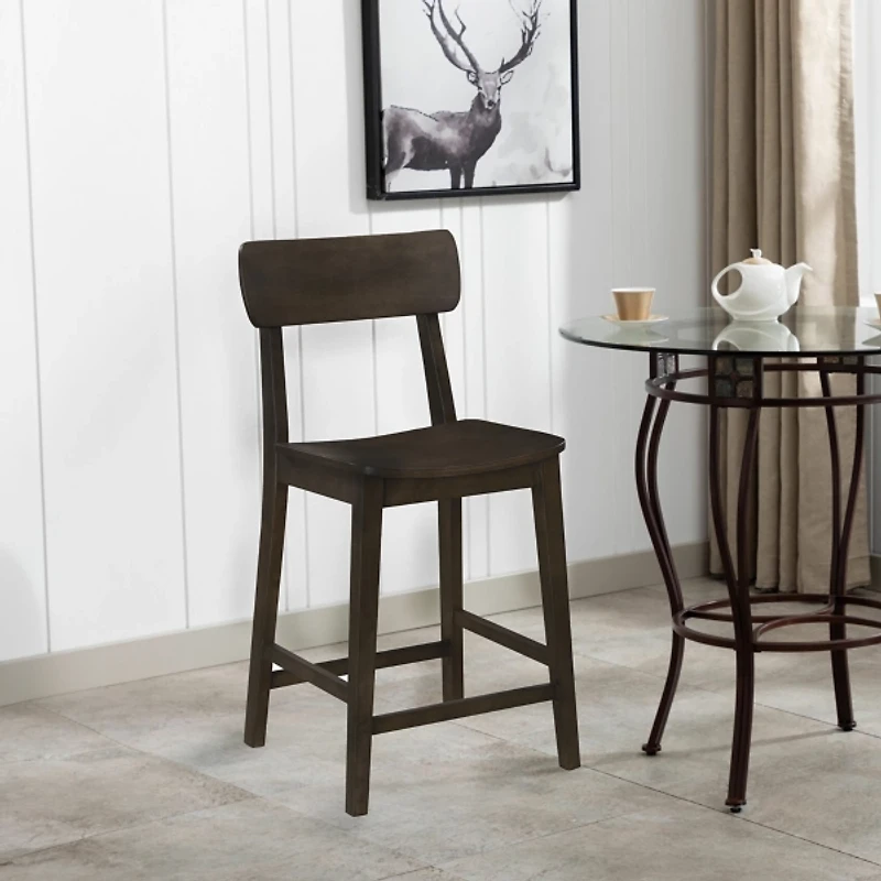 Dark Brown Wood Open Back Counter Stool