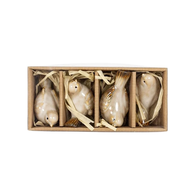 Tan Porcelain Bird Figurines, Set of 4