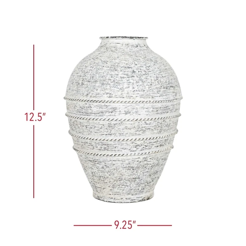 White Braided Stripe Metal Vase
